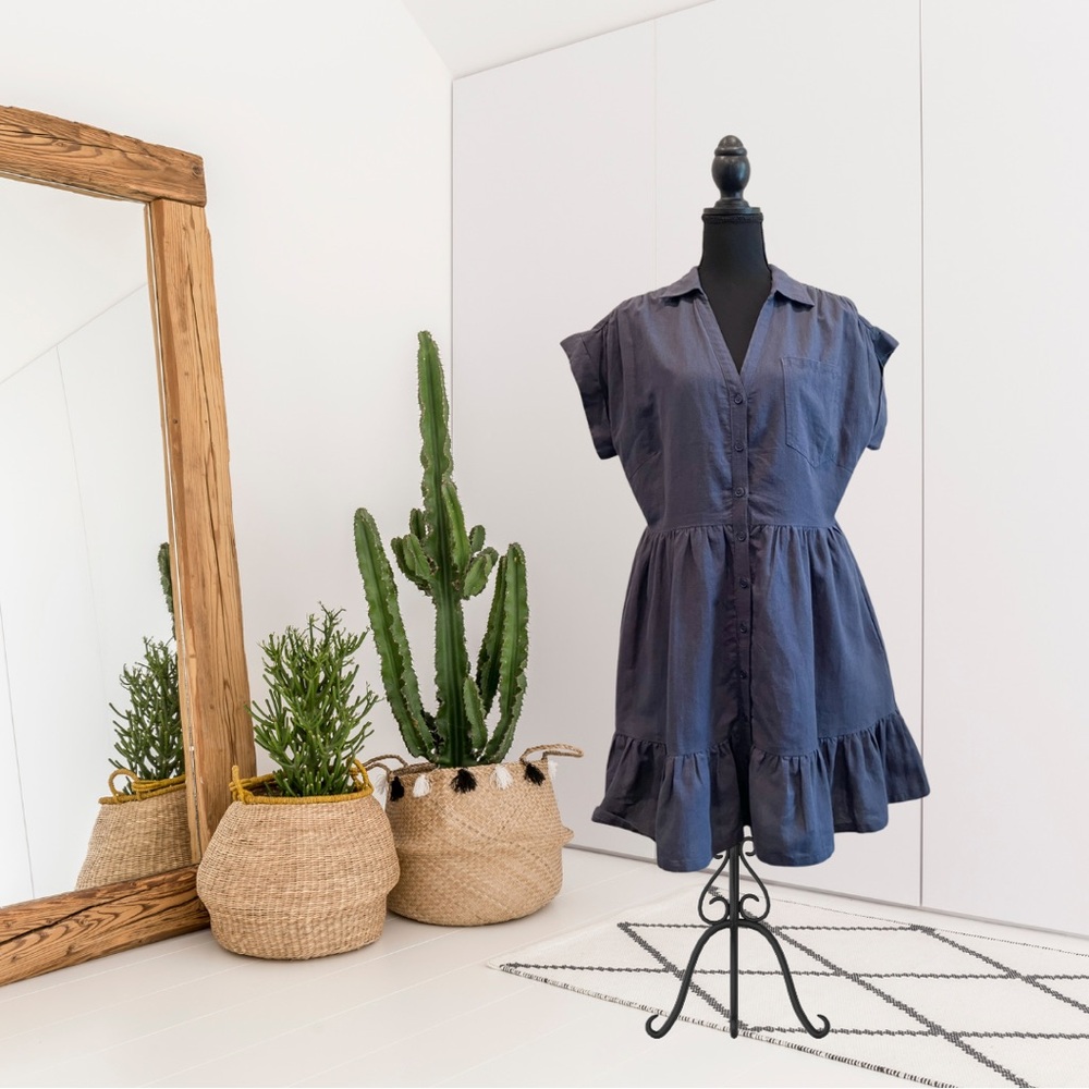 Avara Short Sleeve Button Down Ruffle Hem Dress